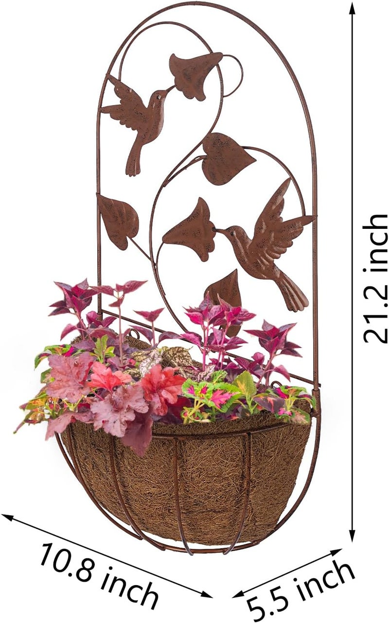 BAYN 2PKs Wall Hanging Planter Decor Art with Hummingbirds, Metal Wall Mounted Planters Indoor Outdoor Wall Planter for Succulent Herb Home Garden Yard - Image 3